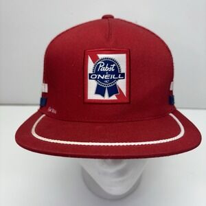 Vintage Pabst Blue Ribbon Mesh Trucker Hat Cap Red Snapback O'Neill Patch